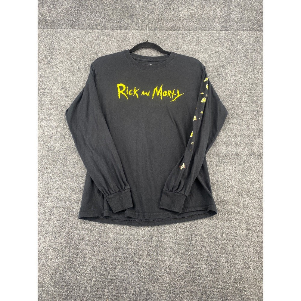 Rick and Morty Adult Swim Long Sleeve Graphic T-Shirt Mens S Black Psychedelic
